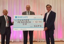 Shri Kadwa Patidar Samaj (Harrow) presented a check for £10,150 to Cancer Research UK